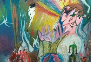 Fragmento de “O Rio que Corre” (1990). Pintura de José Alberto de Almeida, do Museu das Imagens do Inconsciente.